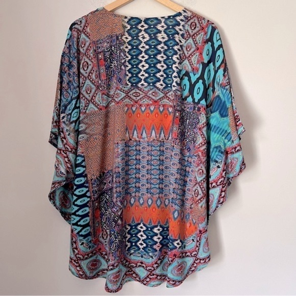 Tolani Collection Colorful Ikat Vibrant Printed Modal Caftan Tunic Top Cover-up - Picture 10 of 13